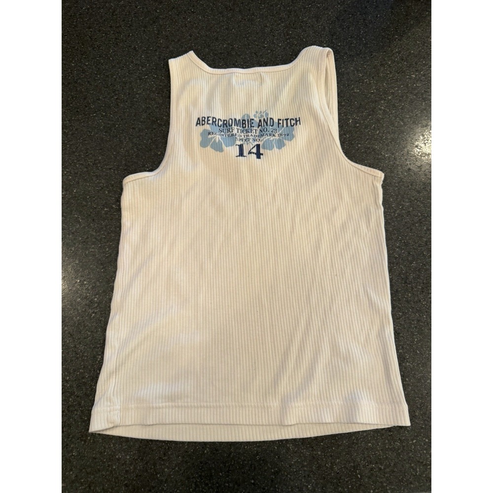 Vintage Abercrombie And Fitch Ribbed White Flower Tank Y2K Med